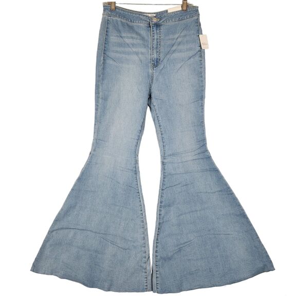 Free People Just Float on Flare Jeans Blue Super Flare High Rise Raw Hem 28 - Picture 1 of 15